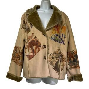 The Trail of Painted Ponies Jacket Faux Suede Button Up Western Art To Wear XL